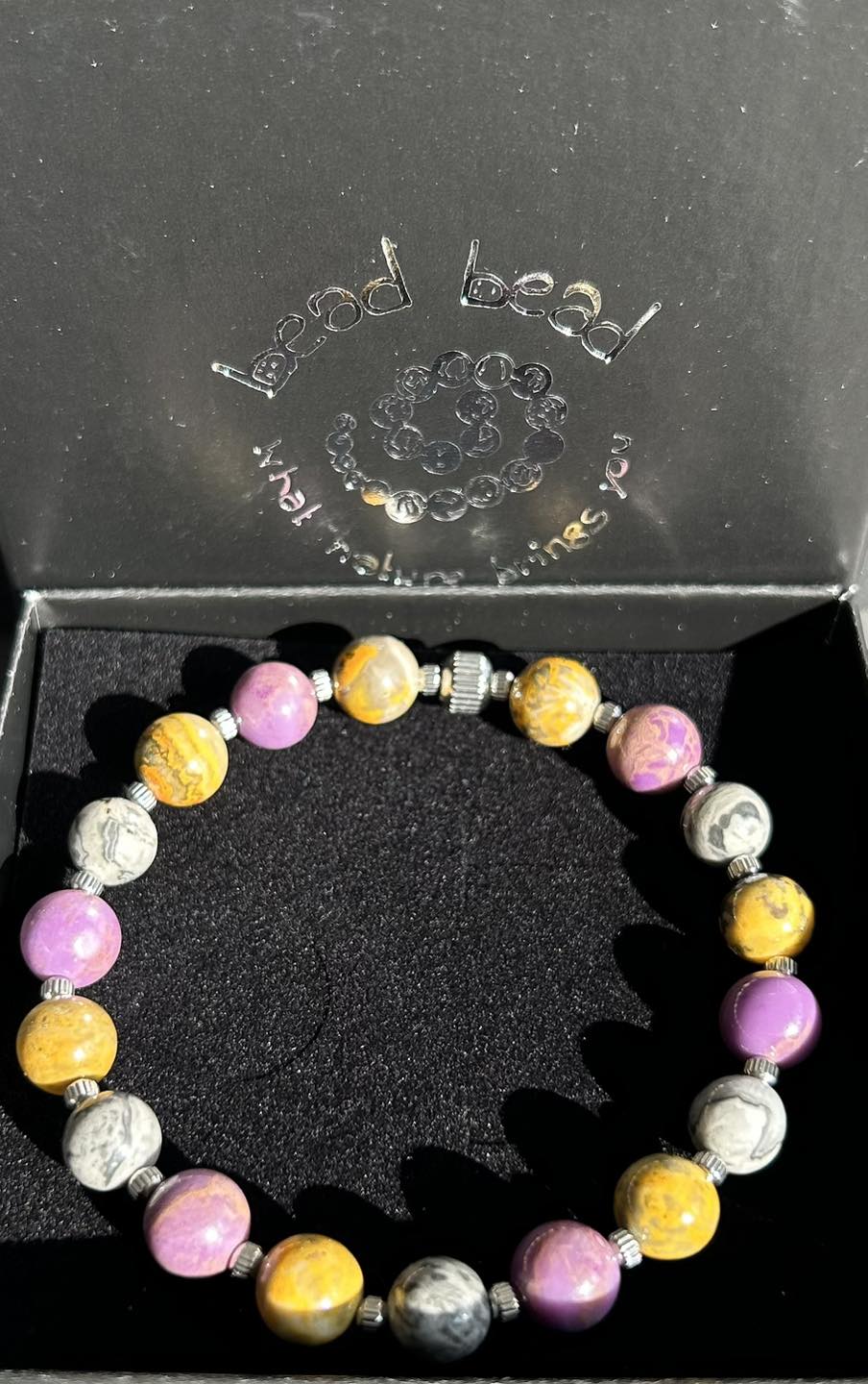 Bumblebee Jasper, Phosphosiderite & Grey Crazy Lace Agate Bracelet.