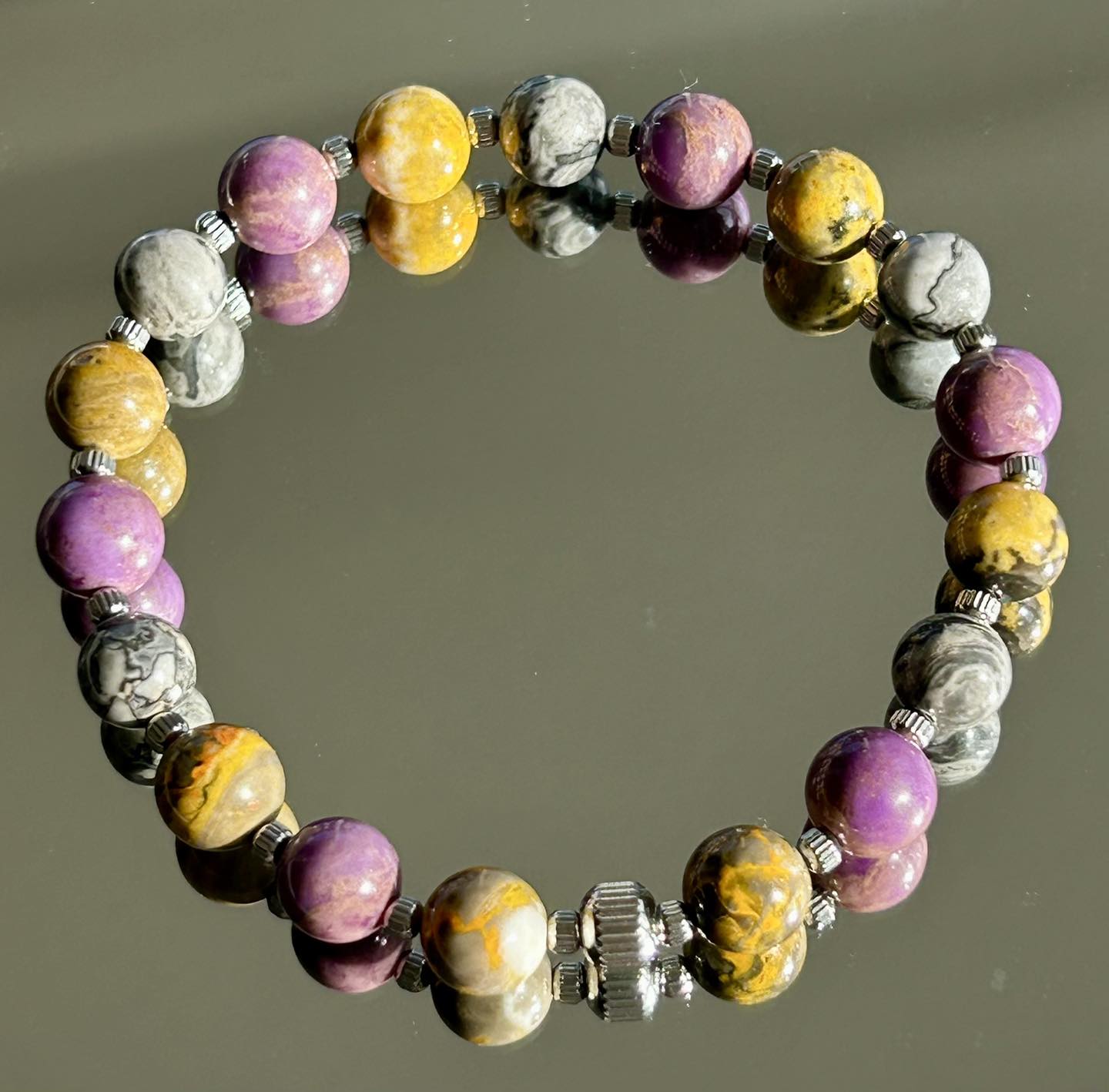 Bumblebee Jasper, Phosphosiderite & Grey Crazy Lace Agate Bracelet.