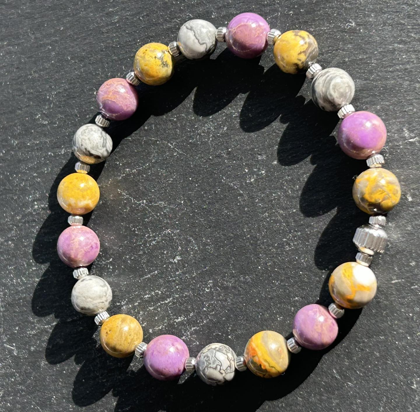 Bumblebee Jasper, Phosphosiderite & Grey Crazy Lace Agate Bracelet.