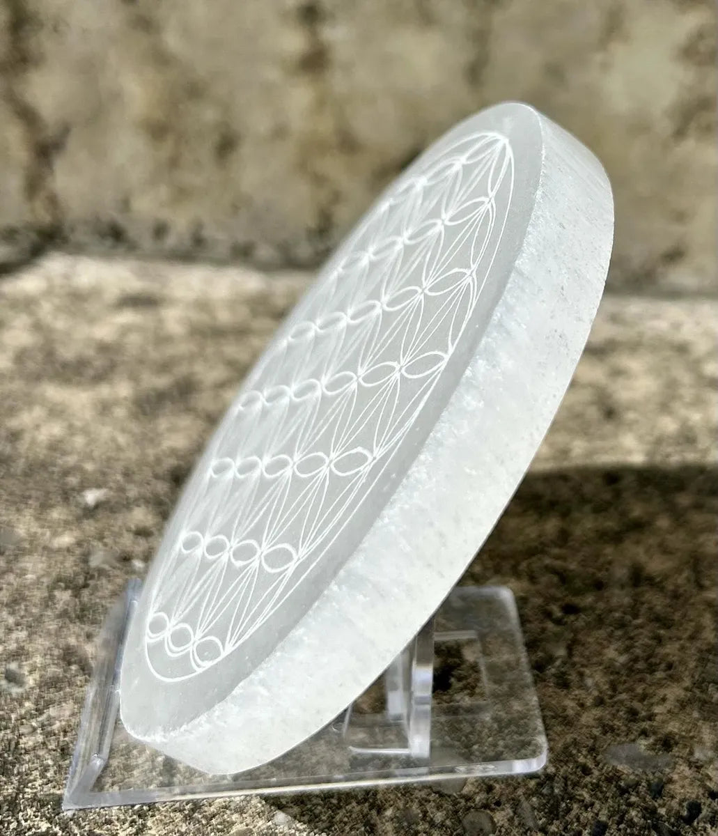 Selenite Flower of Life Disc - White