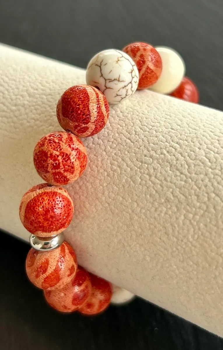 Red Coral & White Turquoise Bracelet