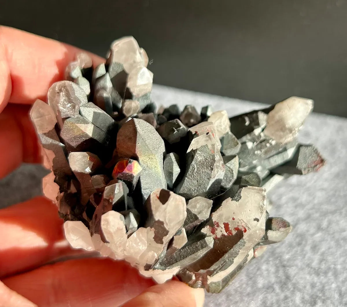 Hematite Coated Quartz Cluster