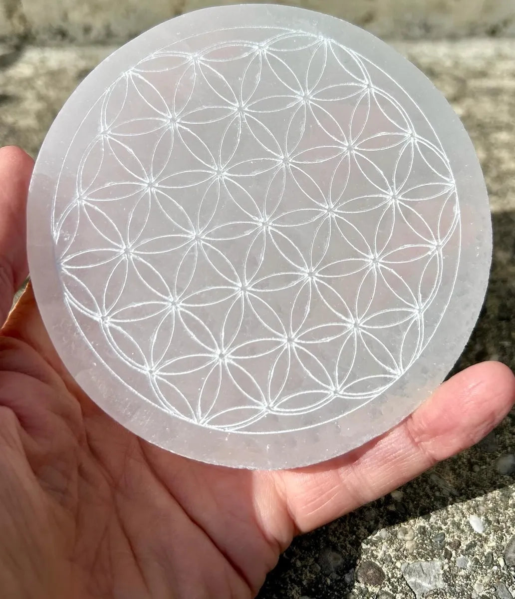 Selenite Flower of Life Disc - White