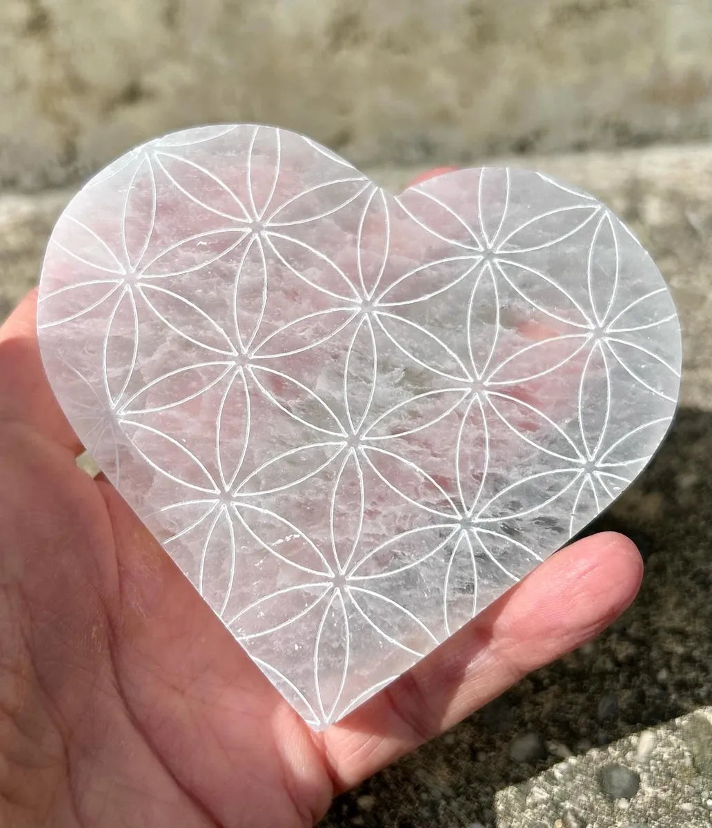 Selenite Flower of Life Heart