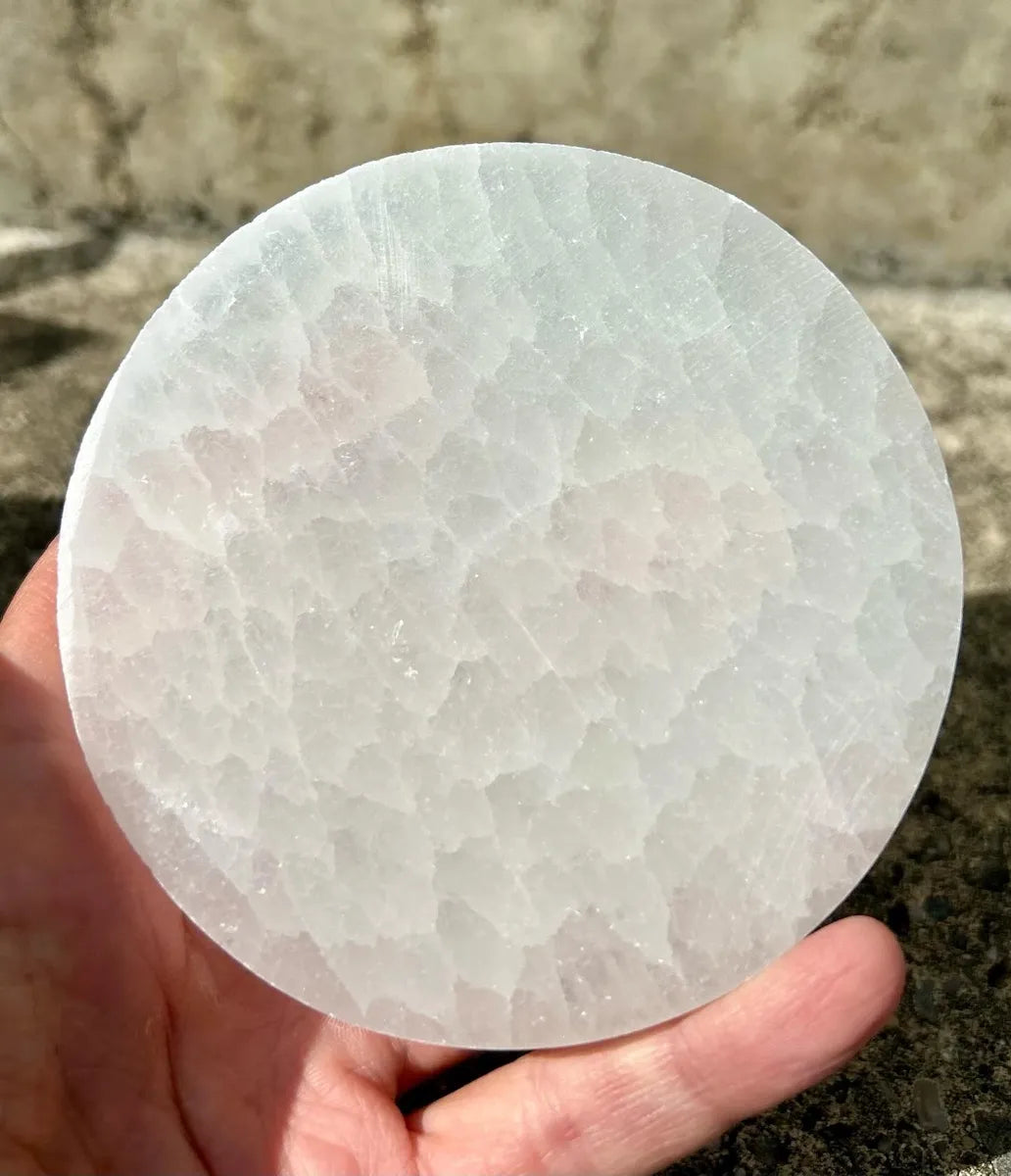 Selenite Flower of Life Disc - Gold