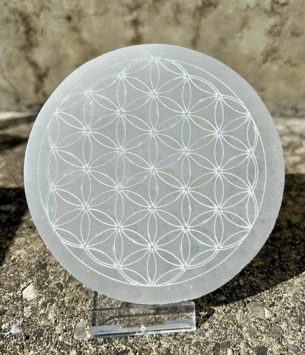 Selenite Flower of Life Disc - White