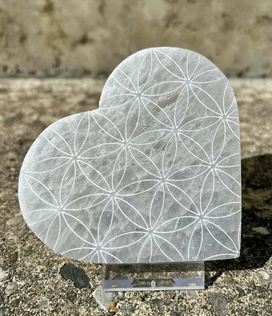 Selenite Flower of Life Heart