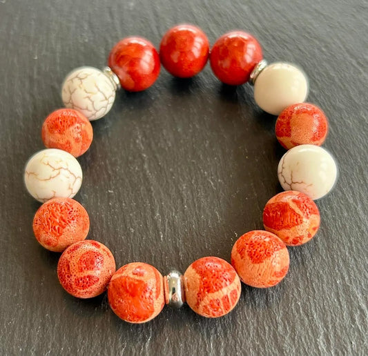 Red Coral &amp; White Turquoise Bracelet